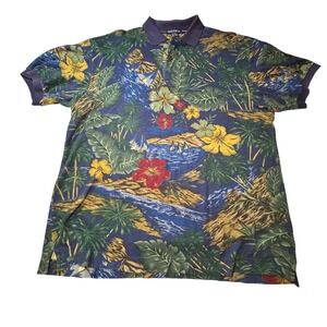 Nautica Mens XL Tropical Floral Button Up Short Sleeve Polo Shirt Beach Vacation